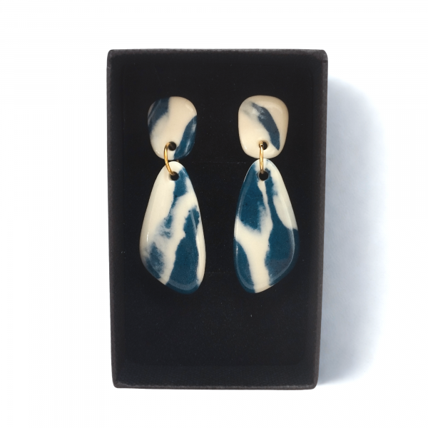 Boucles d'oreilles en porcelaine bleue et blanche